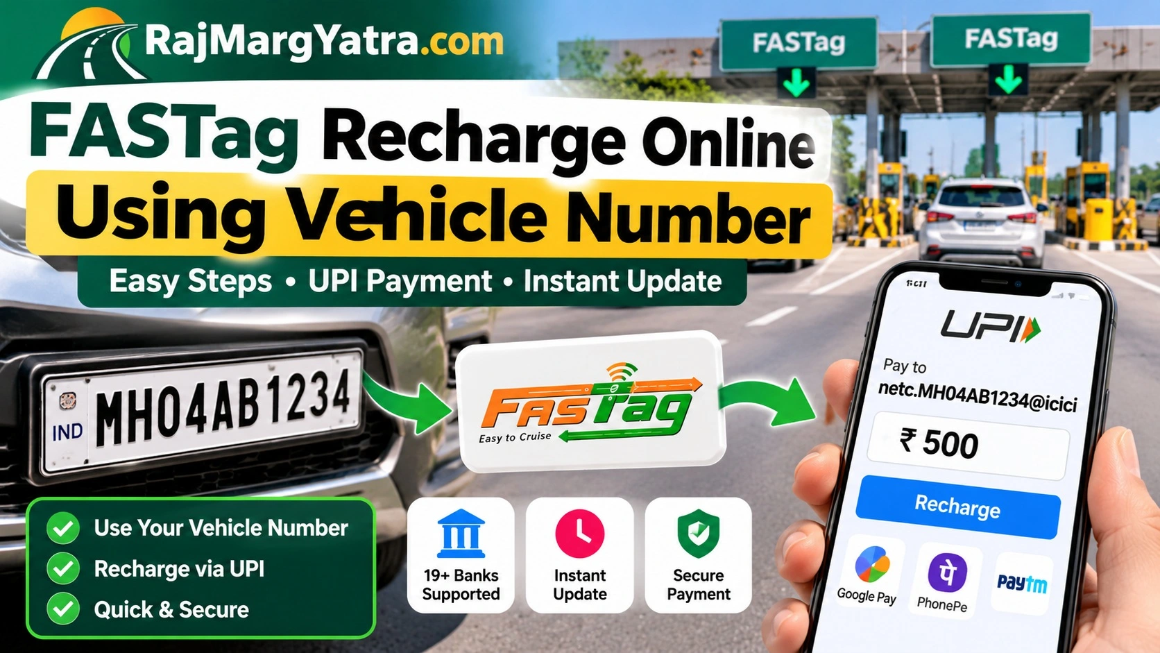 FASTag recharge online using vehicle number through UPI